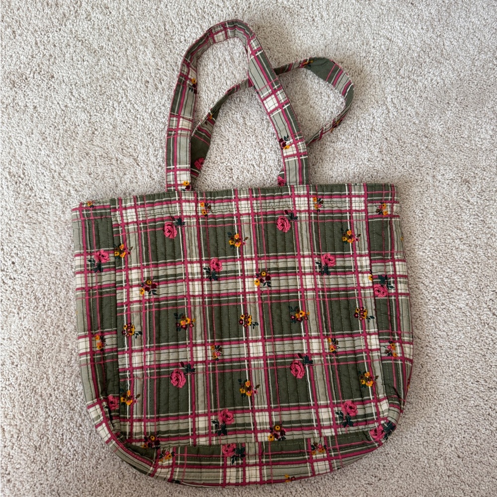 Sézane Quilted Floral Tote Bag Plaid Cotton Like New - Picture 3 of 3